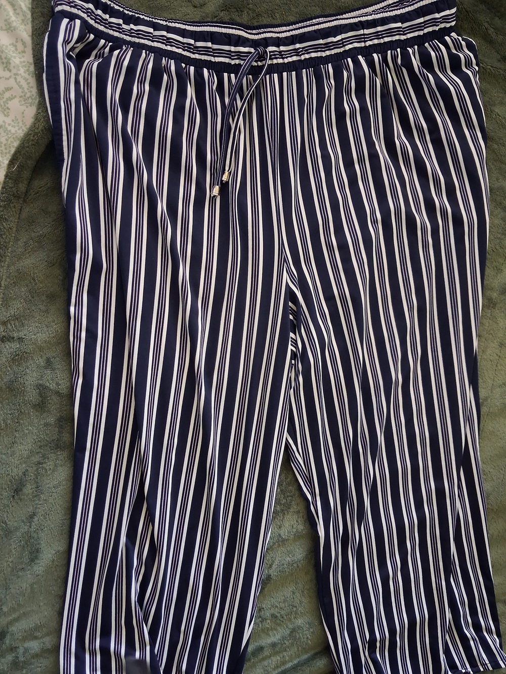Striped Wide-Leg Pants in Navy and White with Drawstring Waist